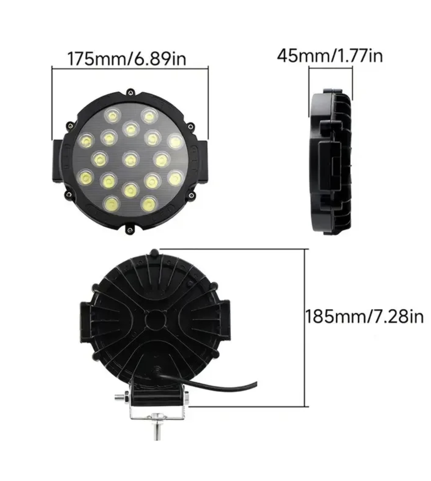 2 ADET 51 WATT OFF-ROAD PROJEKTÖR 10-60V 7’’ 17 LED SİYAH