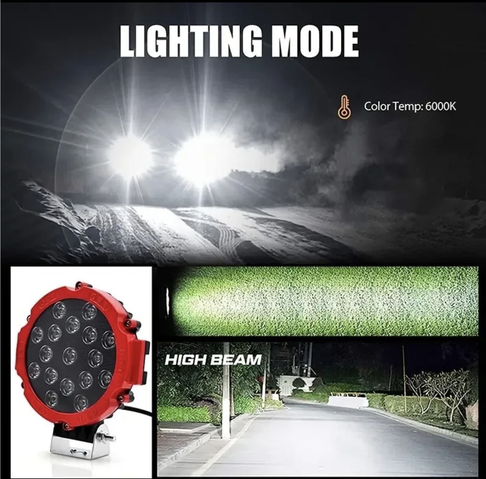 51 WATT OFF-ROAD PROJEKTÖR 10-60V 7’’ 17 LED KIRMIZI